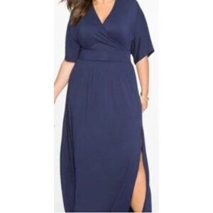 NWT Eloqii Women Size 18/20 Flattering Kimono Sleeve Maxi Dress Navy Jersey Knit